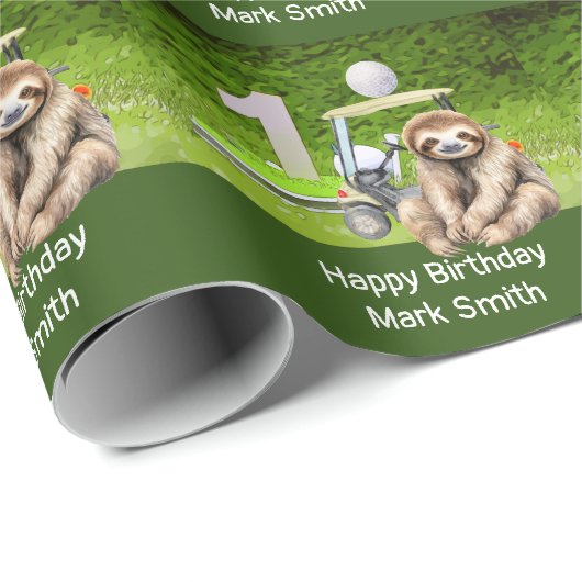 Golf 1e verjaardag met Sloth Golfer Cadeaupapier (Rol Hoek)