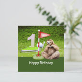 Golf 1e verjaardag met Sloth Golfer Kaart (Staand voorkant)