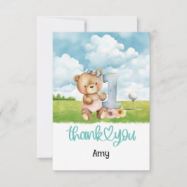 Golf 1e verjaardag Teddy Bear golfer in golfbaan Bedankkaart