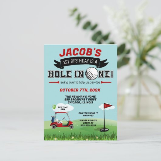 Golf 1e verjaardag Uitnodiging (Staand voorkant)