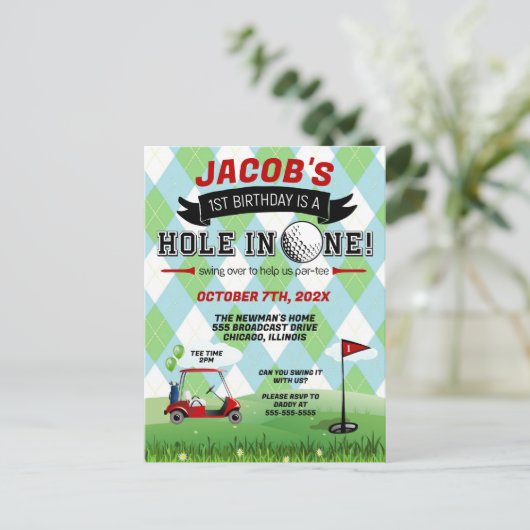 Golf 1e verjaardag Uitnodiging (Staand voorkant)