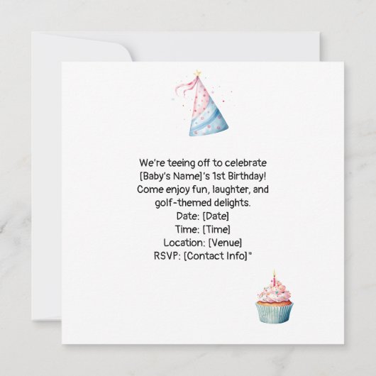 Golf 1e verjaardag uitnodiging – Roze golfkar (Achterkant)
