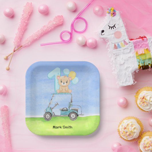 Golf 1e verjaardag voor baby boy golfer papieren bordje (Feest)