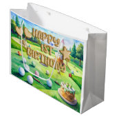 Golf 1e verjaardag voor toekomstige golfer groot cadeauzakje (Voorkant Gekanteld)