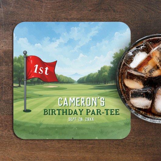 Golf 1e verjaardagsfeestje gat in één kartonnen onderzetters