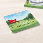 Golf 1e verjaardagsfeestje gat in één kartonnen onderzetters (Schuin)