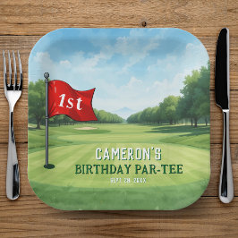 Golf 1e verjaardagsfeestje gat in één papieren bordje