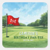 Golf 1e verjaardagsfeestje gat in één vierkante sticker (Voorkant)