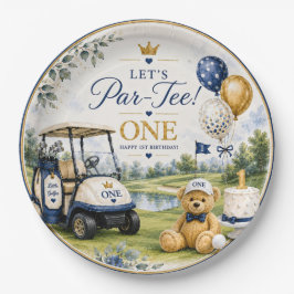 Golf 1e verjaardagsronde met golfkar papieren bordje