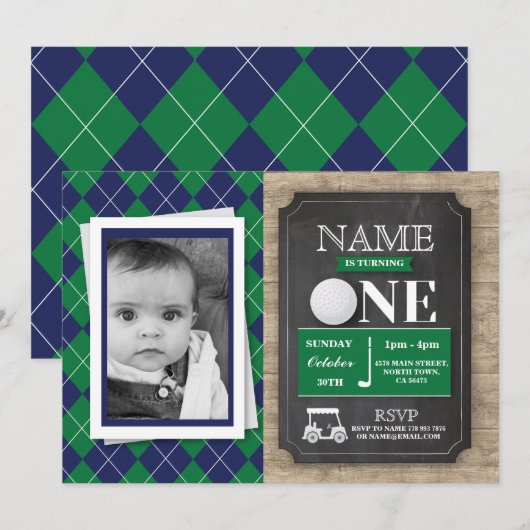 Golf 1st 1e verjaardag Foto nodigt Kaart (Voorkant / Achterkant)