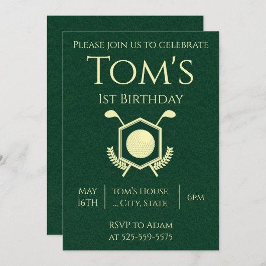 Golf 1st Birthday Kaart (Voorkant / Achterkant)