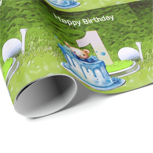 Golf 1ste verjaardag een jaar oude golfer met numm cadeaupapier (Rol Hoek)