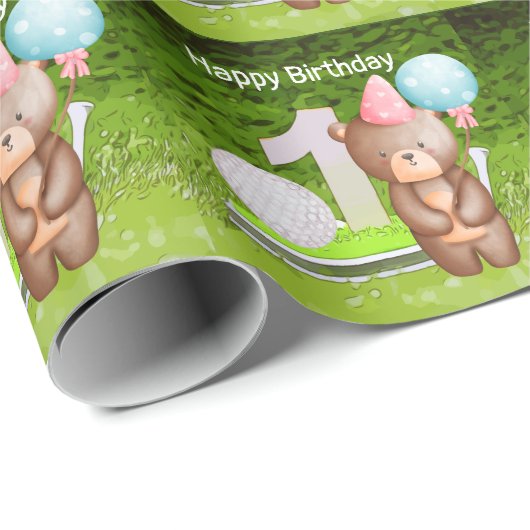 Golf 1ste verjaardag een jaar oude golfer met numm cadeaupapier (Rol Hoek)
