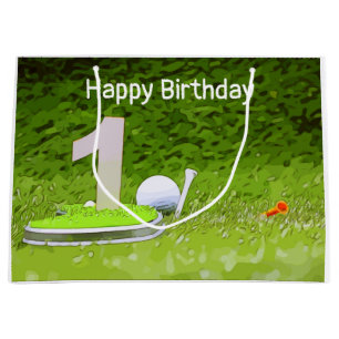 Golf 1ste verjaardag een jaar oude golfer met numm groot cadeauzakje