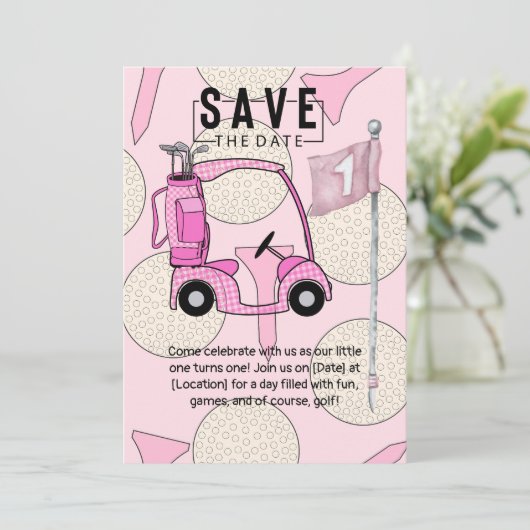 Golf 1ste verjaardag een jaar oude golfer met numm kaart (Staand voorkant)