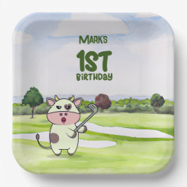 Golf 1ste verjaardag een jaar oude golfer met numm papieren bordje