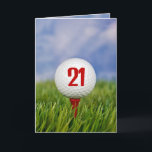 Golf 21st Birthday Party<br><div class="desc">Witte golfbal op rood t-shirt in het gras voor het 21ste verjaardagsfeest. Alle tekst kan worden bewerkt.</div>