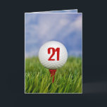 Golf 21st Birthday Party<br><div class="desc">Witte golfbal op rood t-shirt in het gras voor het 21ste verjaardagsfeest. Alle tekst kan worden bewerkt.</div>
