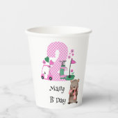 Golf 2e verjaardag meisje in roze thema papieren bekers (Voorkant)