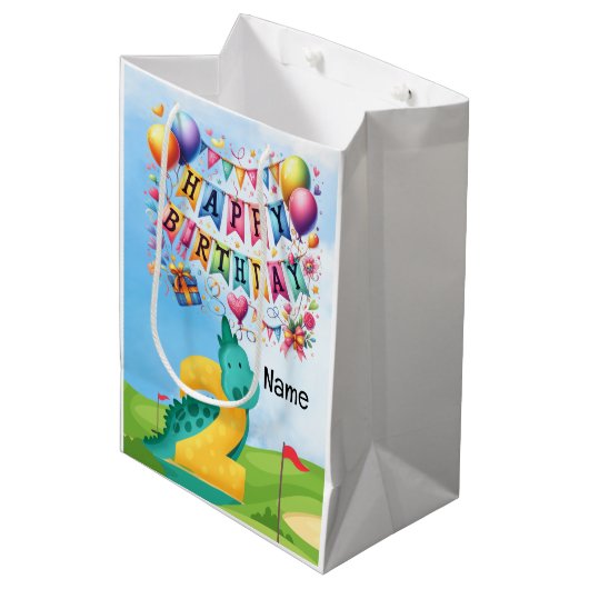 Golf 2e Verjaardag thema voor kind golfer Medium Cadeauzakje (Voorkant Gekanteld)