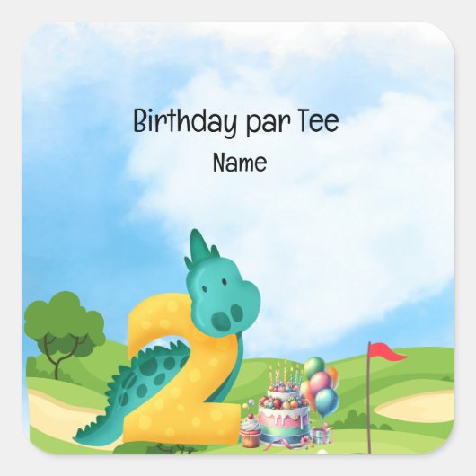 Golf 2e Verjaardag thema voor kind golfer Party Vierkante Sticker (Voorkant)