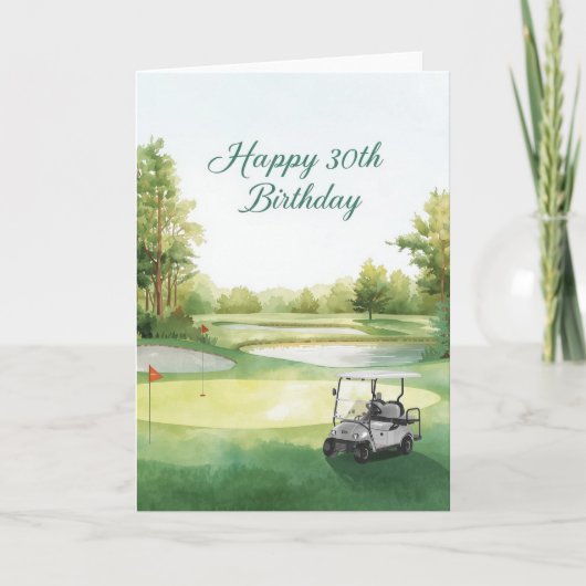 Golf 30e verjaardag met golfkar op green kaart (Voorkant)