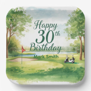 Golf 30e verjaardag met golfkar op green papieren bordje