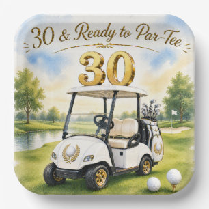 Golf 30e verjaardag met golfkar op putting green papieren bordje