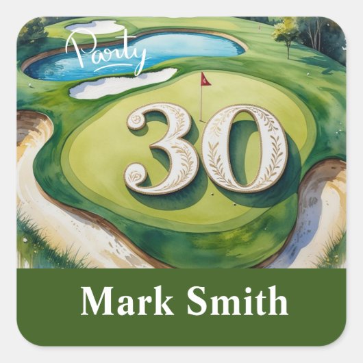 Golf 30e verjaardag op de golfbaan vierkante sticker (Voorkant)