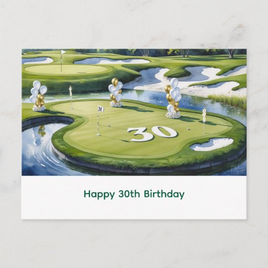 Golf 30e verjaardag op golfbaan briefkaart (Voorkant)