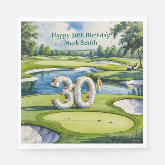 Golf 30e verjaardag op golfbaan servet (Voorkant)