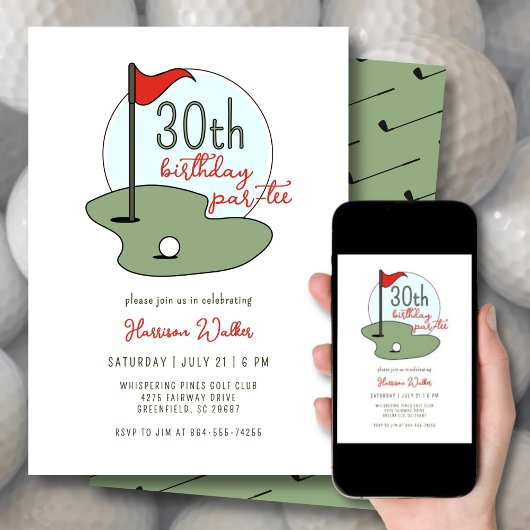 Golf 30e Verjaardagsfeest Handgetekend Modern Groe Kaart