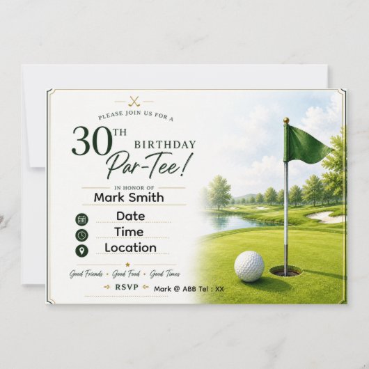 Golf 30e verjaardagsfeestje kaart (Voorkant)