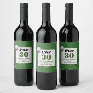 Golf 30th Birthday met golfbal op groen gras Wijn Etiket