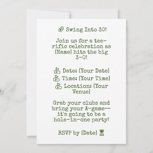 Golf 30th Birthday Par t-shirt 30party Kaart (Achterkant)