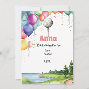 Golf 30th Birthday Par t-shirt met Balloon Kaart