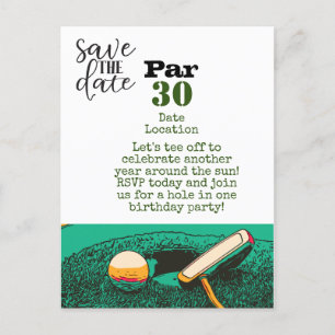 Golf 30th Birthday party, sla de datumkaart op Briefkaart