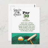 Golf 30th Birthday party, sla de datumkaart op Briefkaart (Voorkant / Achterkant)