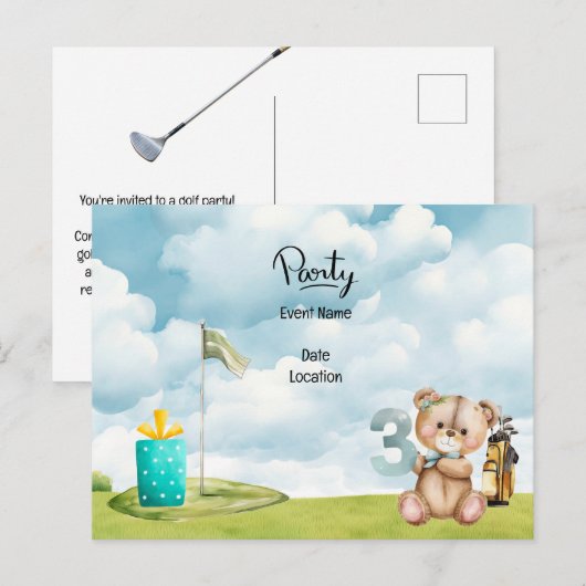 Golf 3e verjaardag save the date voor baby jongen briefkaart (Voorkant / Achterkant)
