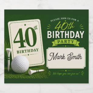 Golf 40e verjaardag aan golfer met golfbal bier etiket