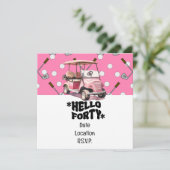 Golf 40e verjaardag met roze kar vrouw golfer kaart (Staand voorkant)