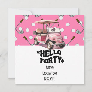 Golf 40e verjaardag met roze kar vrouw golfer kaart