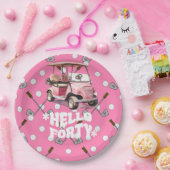 Golf 40e verjaardag met roze kar vrouw golfer papieren bordje (Feest)