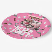 Golf 40e verjaardag met roze kar vrouw golfer papieren bordje (Gekanteld)