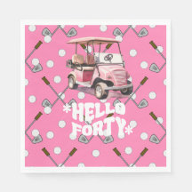 Golf 40e verjaardag met roze kar vrouw golfer