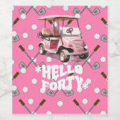 Golf 40e verjaardag met roze kar vrouw golfer wijn etiket (Enkel label)