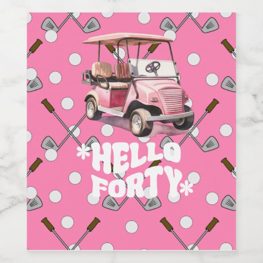 Golf 40e verjaardag met roze kar vrouw golfer wijn etiket (Enkel label)
