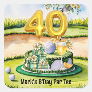 Golf 40e verjaardag met taart op de baan voor golf vierkante sticker