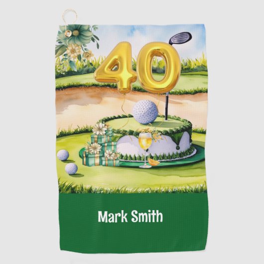 Golf 40e verjaardag met taart op de golfbaan golfhanddoek (Voorkant)