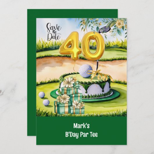 Golf 40e verjaardag met taart op de golfbaan kaart (Voorkant / Achterkant)